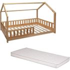 Lit cabane enfant 90x190cm - Bois - Sommier à lattes et matelas inclus - KONTARBOOR