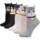 BRAND Chaussettes Femme Motif à Animaux Chat Chien Aliments Peinture Mignon Drôle Chaussette Doux pour Filles 5 Paire(EU 35-42)