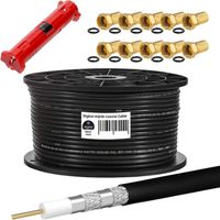 HB-DIGITAL 100m cable coaxial Sat HQ-135dB Pro INCL. Pince a denuder + 10 fiches F plaquees Or | cable d'antenne Satellite Qu