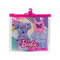 Coffret 2 Habits Pour Barbie Robe Papillon Short Avec Top Rose Et Chaussure Tenue De Ville Vetement Poupee