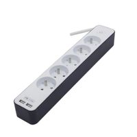 CHACON Bloc multiprise 5 prises 16 A avec 2 ports USB et câble 1,5 m HO5VV-F 3x1,5 mm² blanc et gris