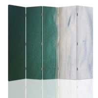 Feeby Cloison amovible Paravent intérieur, deux faces 5 panneaux, Mer turquoise  180x150 cm