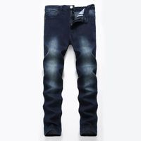Stretch Jeans Homme Coupe Droite Effet Blanchi et Délavé Pantalon Denim 5 Poches - Bleu foncé