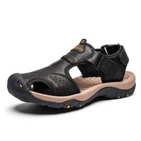 Sandales de Sport Randonnée Homme - BININBOX - Bout Fermé - Semelle Antidérapante - Cuir Noir