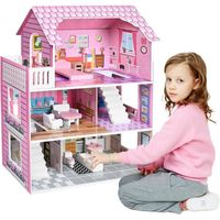 NAIZY Maison de Poupée pour Enfants en Bois Manoir de Poupées 70x60x24cm Grande Dollhouse 3 étages avec Meubles et Accessoires