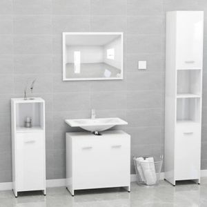 COLONNE - ARMOIRE SDB Ensemble de meubles de salle de bain - Cdiscount's choix - Blanc brillant - Aggloméré - Miroir et armoire