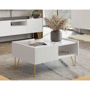 TABLE BASSE Table basse Cali - effet marbre - 97 cm - Blanc / 