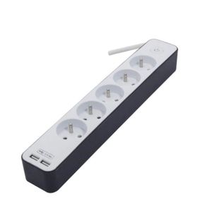 MULTIPRISE CHACON Bloc multiprise 5 prises 16 A avec 2 ports USB et câble 1,5 m HO5VV-F 3x1,5 mm² blanc et gris