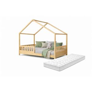 Lit Cabane Sur PILOTI 90 X 190 Cm En Bois Naturel Et Blanc