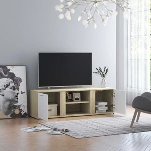 MEUBLE TV Meuble TV Blanc et chêne sonoma 120x34x37 cm - VINGVO - Classique - Intemporel