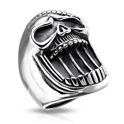 Bague chevali re homme acier t te de mort m choire ouverte