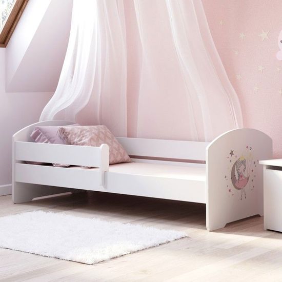 Lit Bébé Barrière Petit Dreamer 80x160 Cm + Matelas - Ensemble Bois Beige Pour Enfant 2-6 Ans