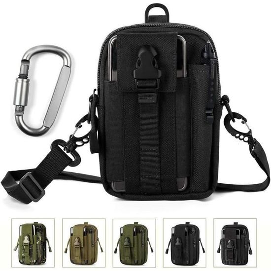 Sac Tactique Ceinture, Nylon Sacoche Ceinture Noir Multifonctionnelle Molle Edc Gadget Sac Pour Telephone Plein Air Randonnee Alpinisme Et Cyclisme Avec 1 Mousquetons 90755572