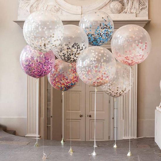 Lot De 60 Ballons à Paillettes/confettis + 10 Sifflets - Pour Décoration Anniversaire, Mariage, Fête