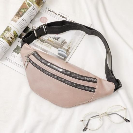 Sac Banane Femme/Homme - 3 Poches Zippées, Nylon Rose, Léger & Étanche - Pour Sport, Voyage, Quotidien