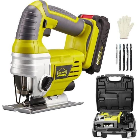 Scie Sauteuse Sans Fil Dewinner 20V – Avec Batterie 2Ah, Coupe Biseau 45°, 5 Lames Incluses