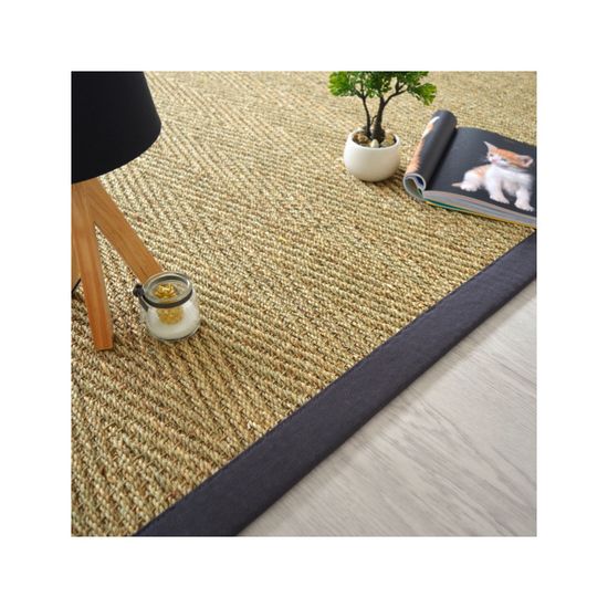 Tapis Jonc De Mer Assam Chevron Ganse Coton Anthracite 120 X 170 tapis-jonc-de-mer-assam-chevron-ganse-coton-anthracite-120-x-170