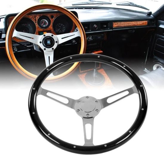 Volant Classique 380mm Style Nostalgie - Poignée Bois Noyer Rivetée 3 Rayons Universelle Pour Voiture