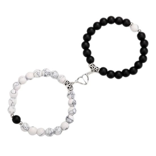 Bracelet amitié magnétique élastique avec perle et forme cœur 1 paire •  Joli Bracelet