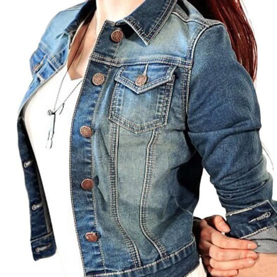 Veste en Jean Femme Courte Blouson Slim Fit Denim Marque