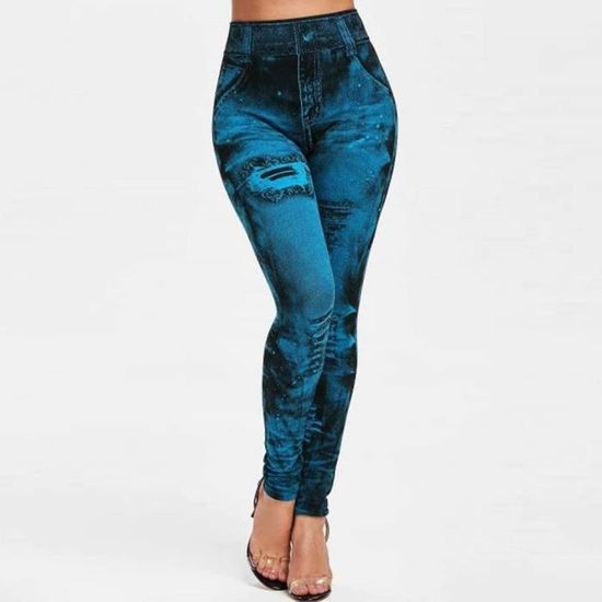 Femme Leggings Slim Jeans Imitation Pantalon de Crayon Stretch