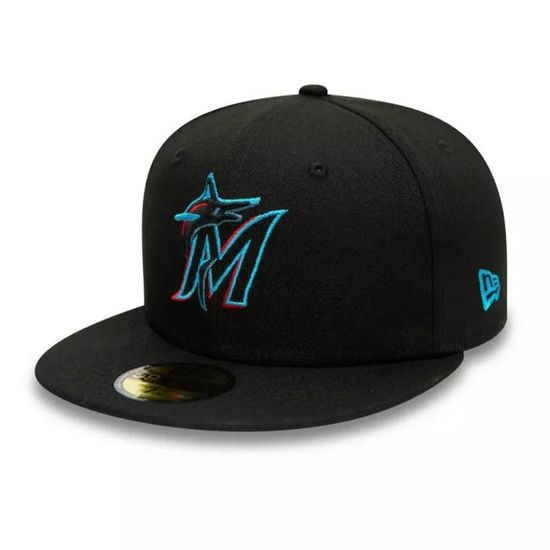 Casquette Miami Marlins 59FIFTY Ajustée - Noire, Bord Plat, Taille 7 1/2
