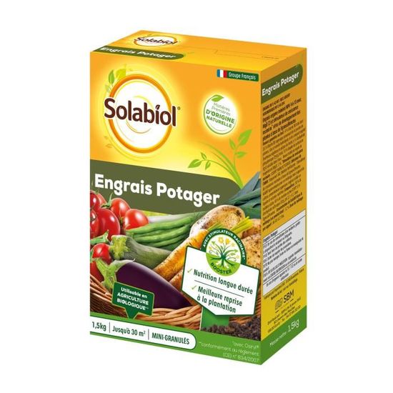 Solabiol SOPOTY15 Engrais Potager | avec Stimulateur de Croissance pour Tous Les Legumes, 1,5Kg, Taille Unique