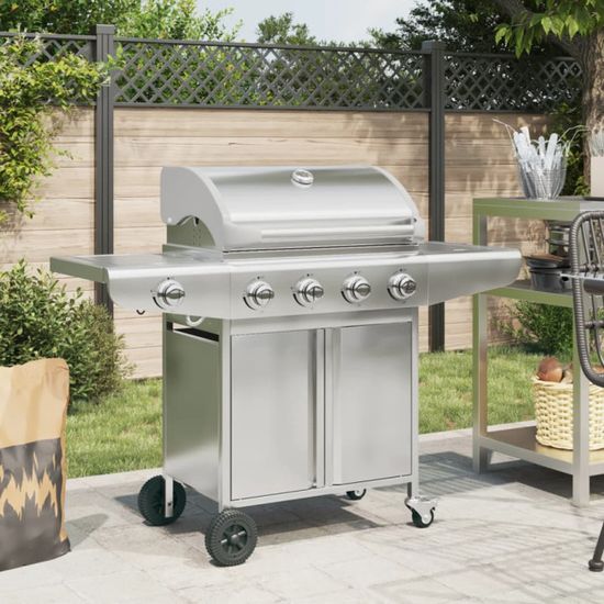 Barbecue Gaz Naturel Portable 5 Brûleurs - Puissance 2,5 KW Par Brûleur, Idéal Camping, Pêche, Extérieur - 6