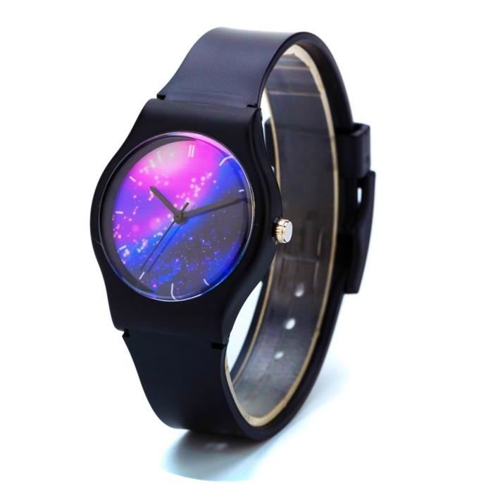 Zeiger Montre Enfant Fille Garçon Ciel Noir Étoilé Bracelet en Silicone Movement à Quartz Analogique KW011