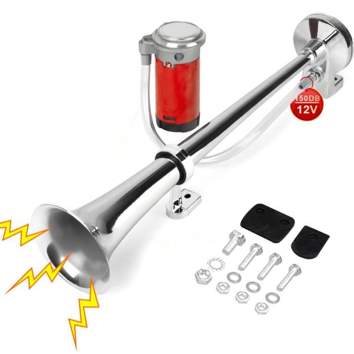 DZANKEN Klaxon Auto 12v 150dB 45cm Trompette Puissant Corne avec Support et Compresseur d'air pour Tous les Transports