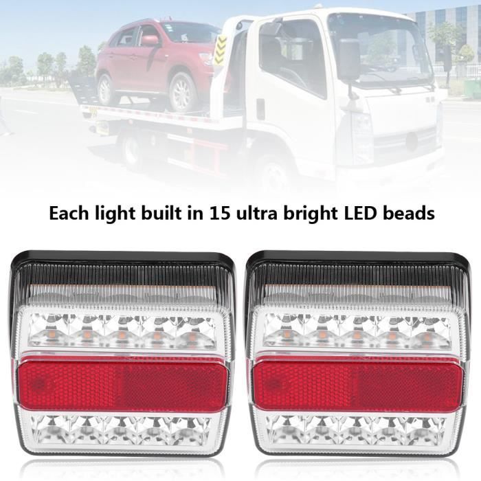 JIA Feu arrière à Aimant, feu arrière de remorque Submersible à LED, Kit à éclairage 15 LED magnétique pour remorque10 m