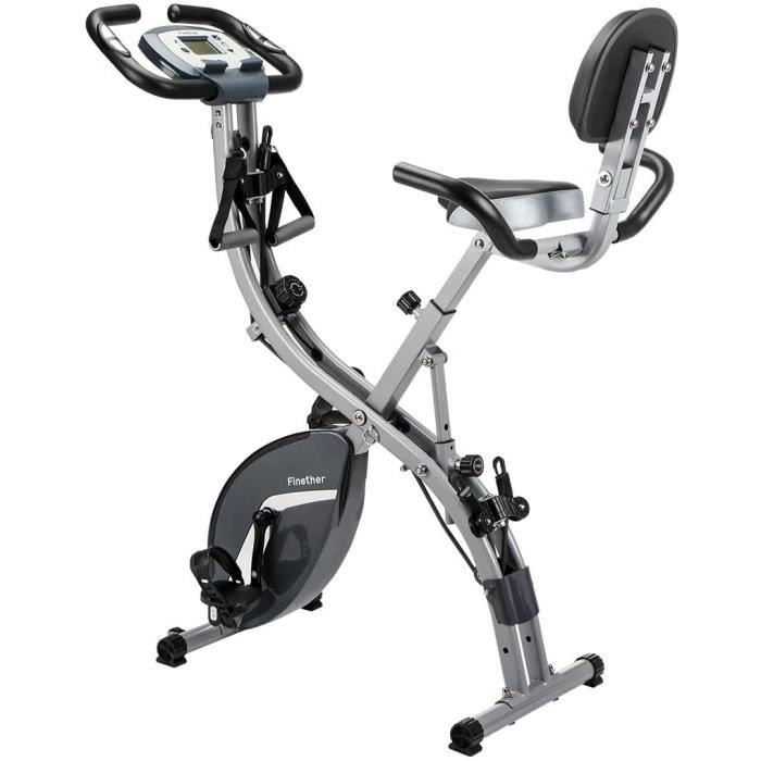 Finether Vélo de Fitness Pliant- Vélo d'Entrainement- Vélo d'Exercice- Vélo Cardio- Fitness Bike-Vélo Dossier avec 8 Niveaux de Rési