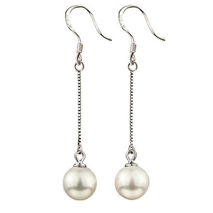 Boucles d'oreille femme Perle Nacre longue argent fin