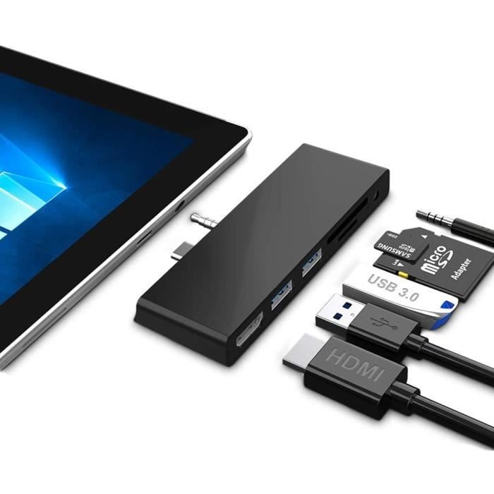 Microsoft Surface Go Dock pour Surface Go-Go 2, station d'accueil 6 en 2 avec HDMI 4K, 2 ports USB 3.0, lecteur de carte SD-TF et