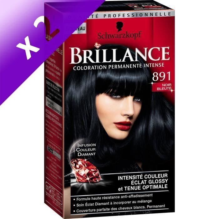SCHWARZKOPF Coloration Permanente Brillance Éclat de Nuit - Noir Bleuté 891 (Lot de 2)