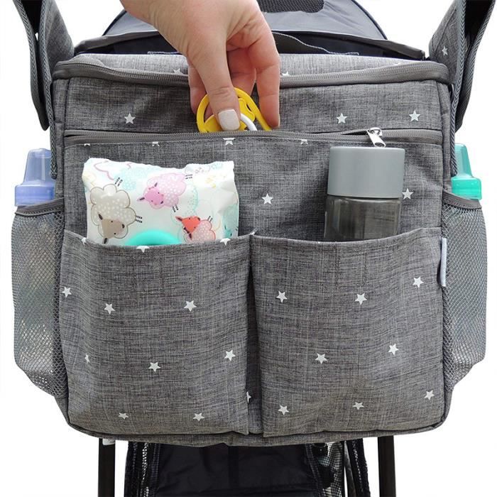 BÉABA Sac à Langer Monaco – Grande Capacité, Style Élégant Noir Pailleté, Attache Poussette, Pochette Isotherme, Tapis à Langer Inclus
