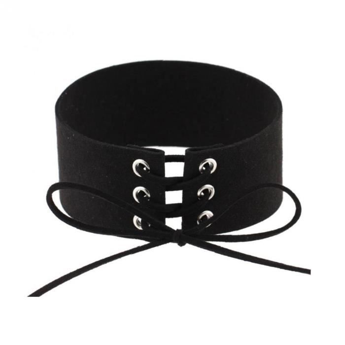 Femmes Punk Velvet Couillon gothique à lacets de cou de cou de cou de cou de cou de cou velours noir Collier en cuir noir bijoux pou