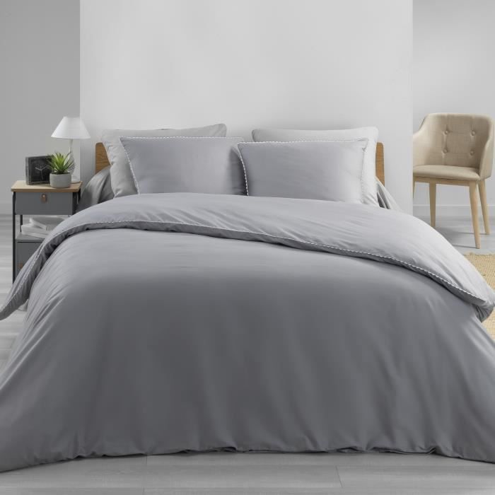 Housse de couette 260x240 cm en percale 78 fils loumea Gris/blanc