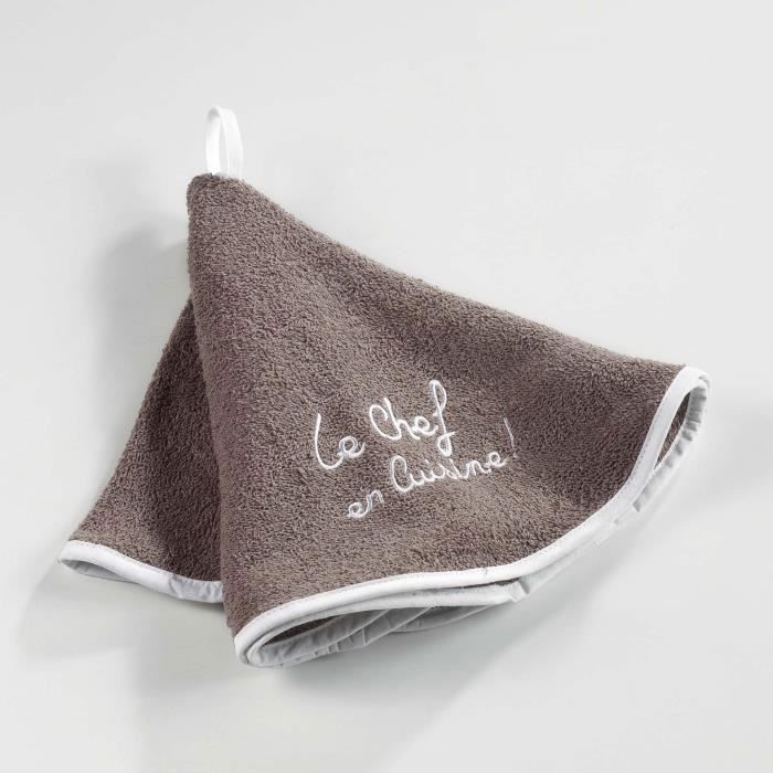 CDaffaires Essuie-main rond (0) 60 cm eponge brodee cuistot Taupe