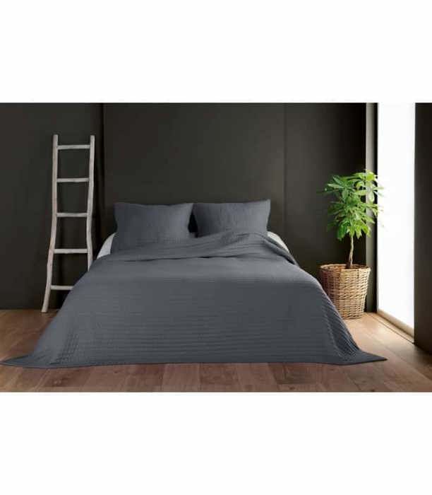 Couvre lit et taies unis matelassés Gris Foncé 250 x 260 cm