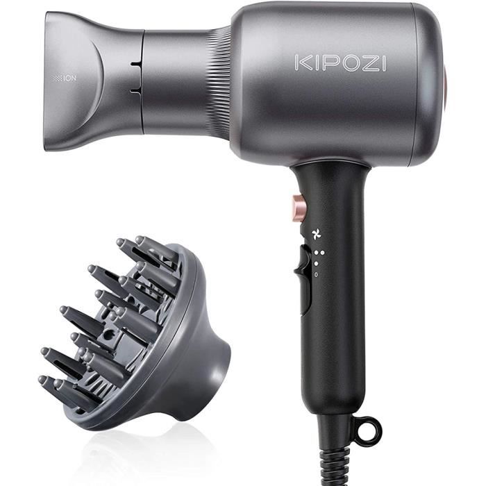 KIPOZI Sèche cheveux Professionnel ionique 2200W avec diffuseur et concentrateur, Séchage Rapide,2 Vitesses et 3 Réglages de Chaleur