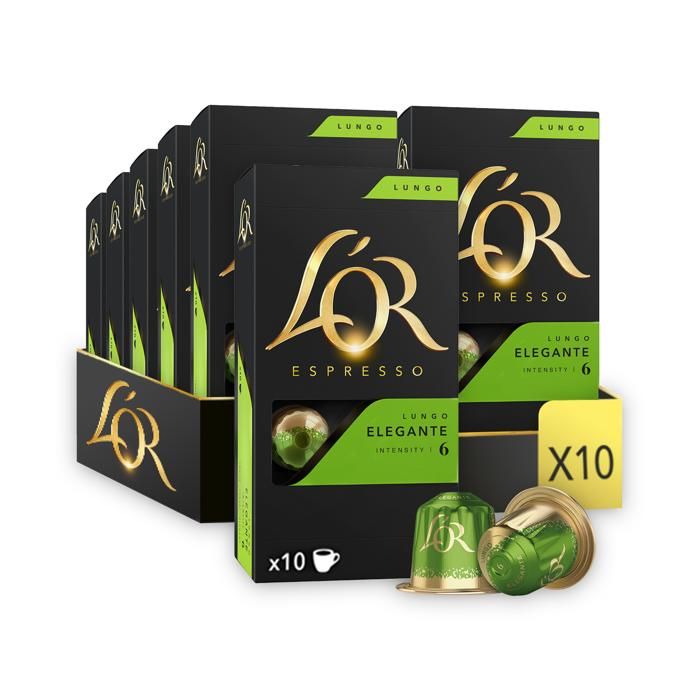 L'Or Espresso Café - 100 Capsules Lungo Elegante Intensité 6 - Compatibles Nespresso®* - Lot de 10 x 10