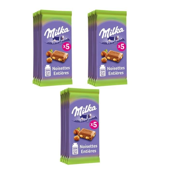 [ Lot de 3] Tablettes chocolat au lait fourré de noisette de Milka x5 - 100g