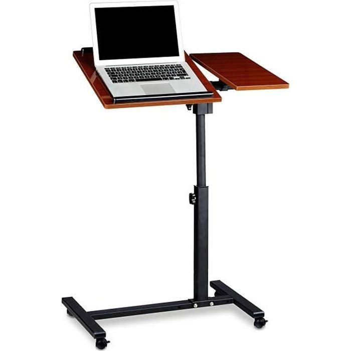 Relaxdays Table ordinateur portable hauteur réglable XL HxlxP: 95 x 60 x 40 cm support laptop avec 4 roulettes tablette avec