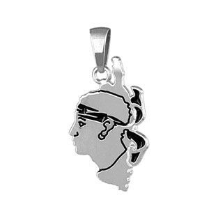 Neuf Pendentif Carte de Corse Maure en Argent 925