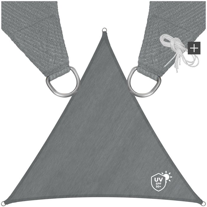 Voile d'ombrage triangulaire, gris - 600 x 600 x 600 cm