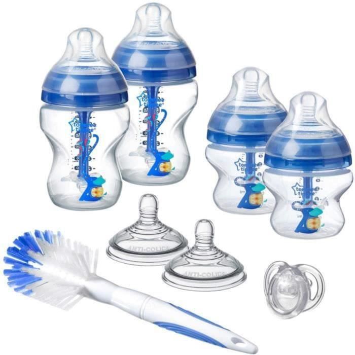 TOMMEE TIPPEE Biberon Anti-Colique Avancé, Kit Naissance pour Nouveau-né, Bleu