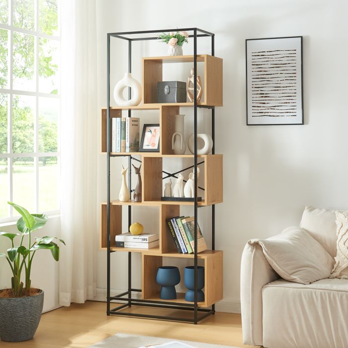 Étagère autoportante Rennebu acier 194 x 80 x 33 cm noir effet chêne Étagère autoportante Rennebu acier 194 x 80 x 33 cm noir effet chêne