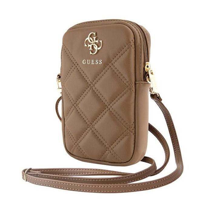 Sac pour téléphone - Guess - Zip Quilted 4G - Cuir écologique - Bandoulière réglable - Marron
