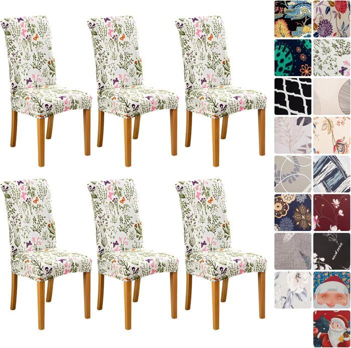 6Pcs Housses de Chaise de Salle à Manger Extensible Universelle Polyester et Elasthanne Usine Blanc Vert